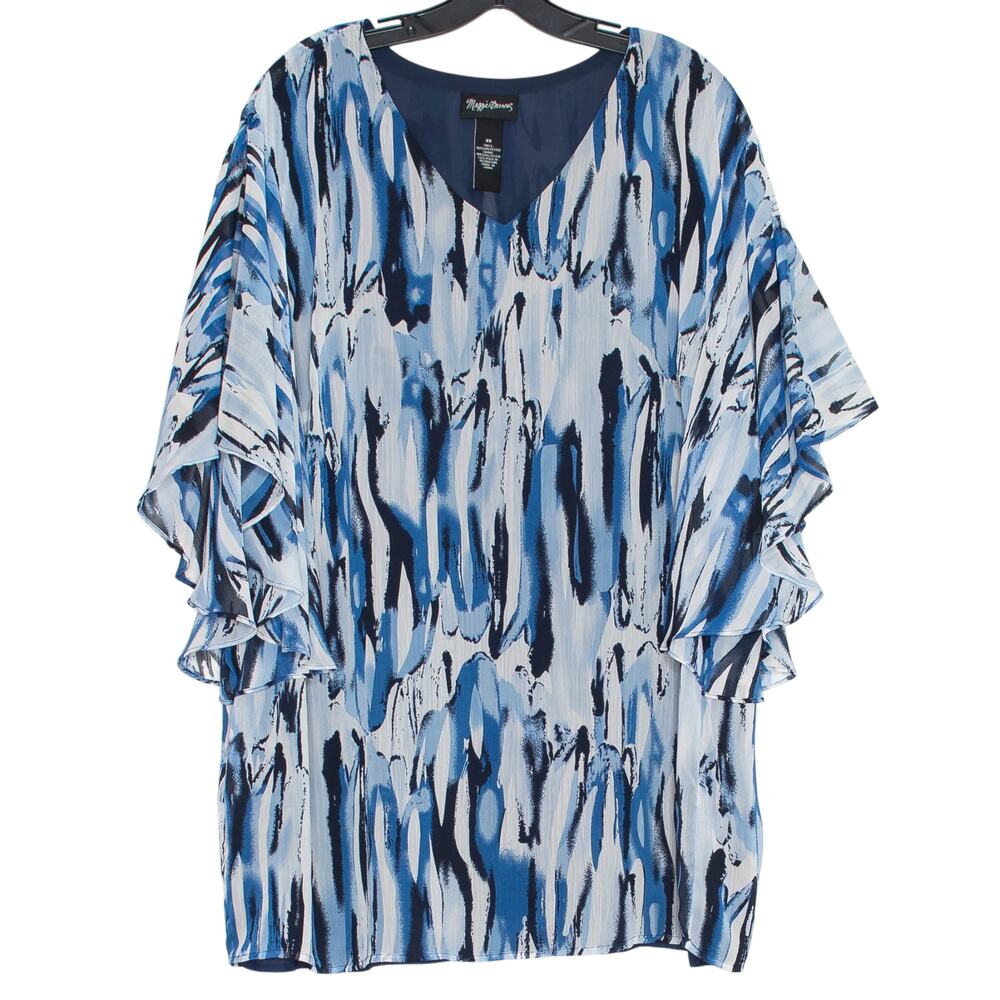 Chiffon Abstract Flowy Boho Tunic Top Blue Plus Size 2X Resort Maggie Barnes